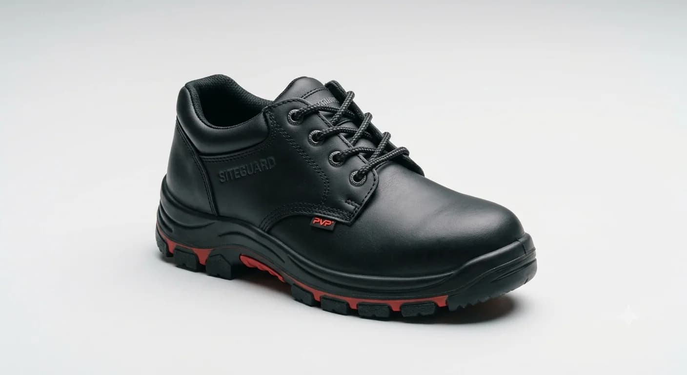 PVC Sole Safety Shoe — Steel-toe leather safety shoes with a durable PVC sole.