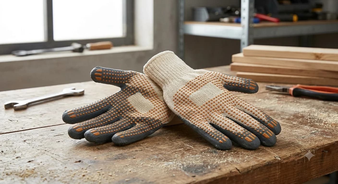 PVC Dotted Gloves — Cotton gloves with PVC dot-grip for secure handling.